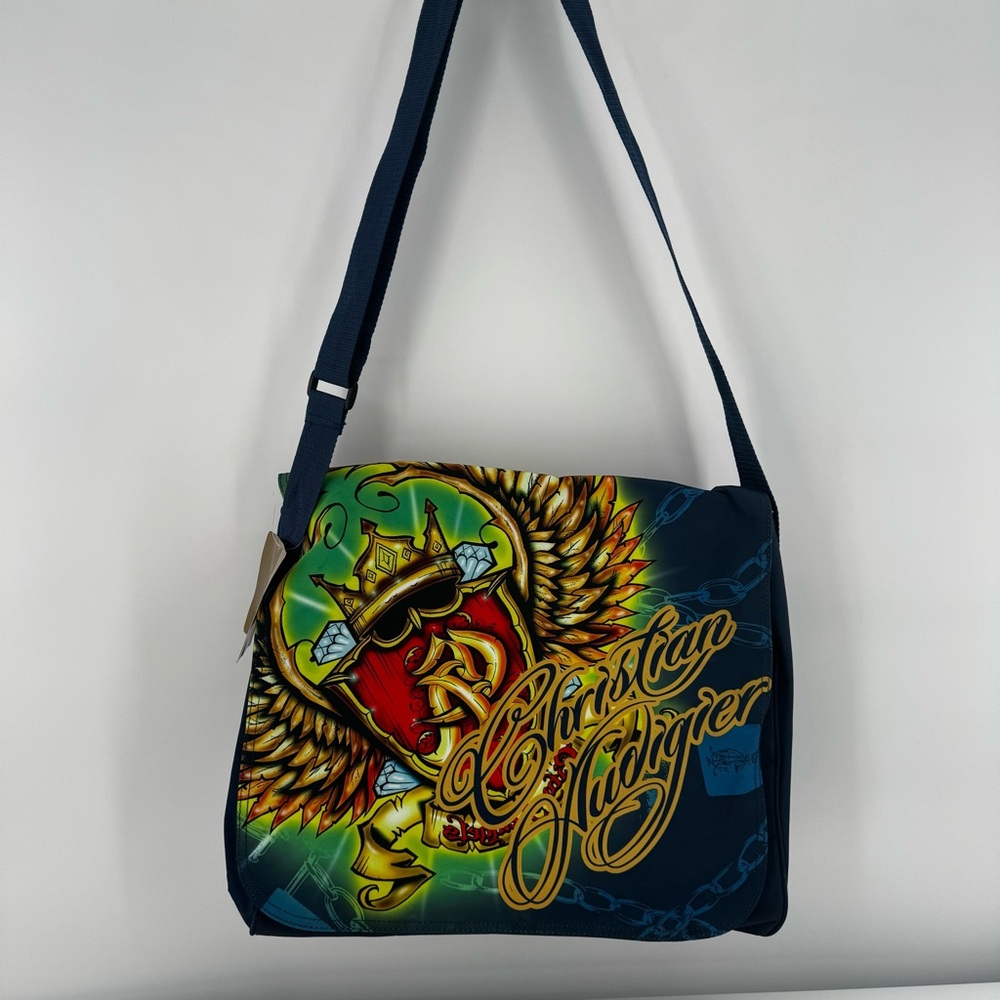 Vintage Y2k Christian Audigier Ed Hardy Laptop Messenger Crossbody Blue Bag New